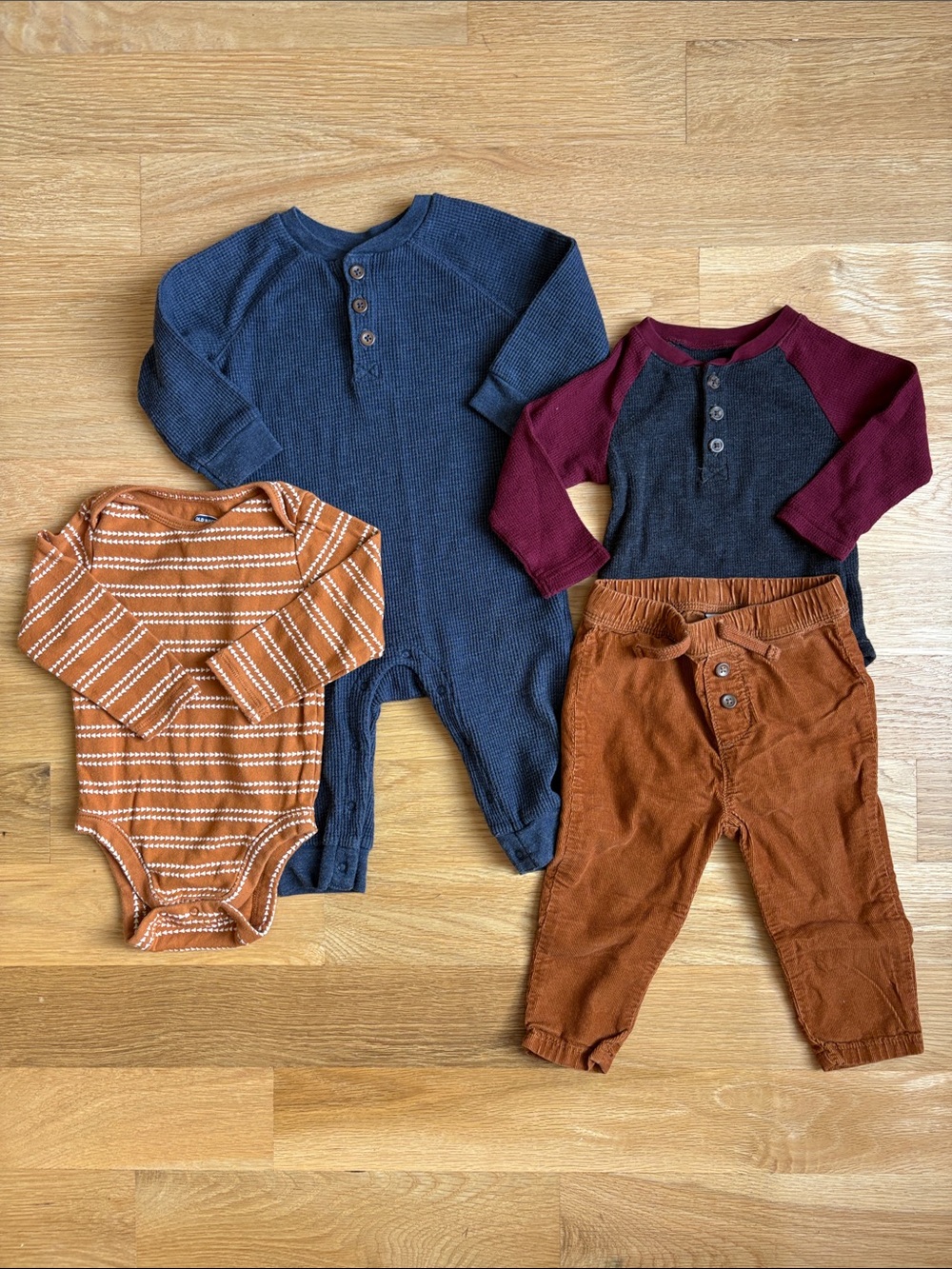 OLD NAVY BUNDLE | 4 Piece Set: Waffle Romper, 2 Bodysuits, Corduroy Pants